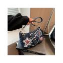 Star Number Zipper Denim Shoulder Bags