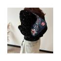 Star Number Zipper Denim Shoulder Bags