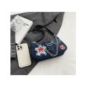 Star Number Zipper Denim Shoulder Bags