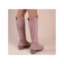 Embroidery Zipper Thigh-High Boots