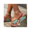 Ethnic Printing Satin Beach Platform Slippers