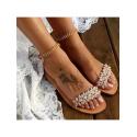 Rhinestone Pure Color Flat Heel Sandals