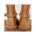 Rhinestone Pure Color Flat Heel Sandals