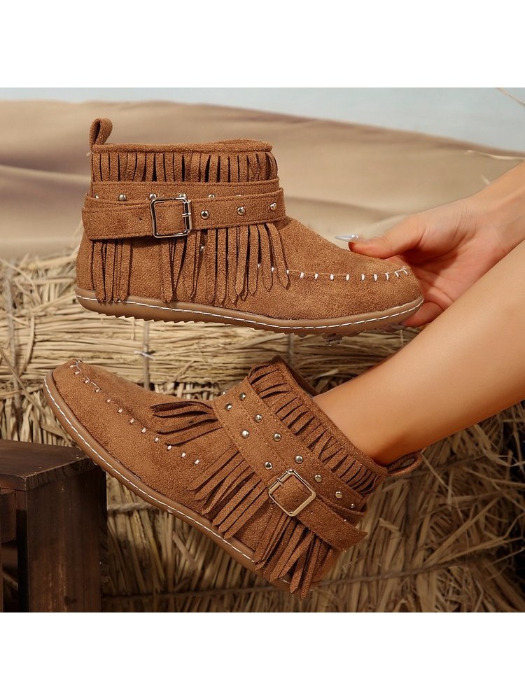Hollow-out Pure Color Round Toe Boots