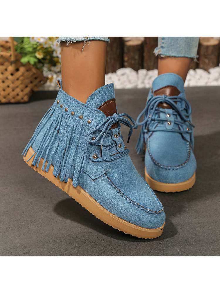 Fringe Lace-Up Chelsea Boots