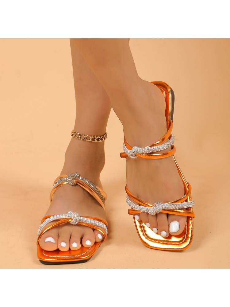 Colorblock Metallic Flat Heel Slippers