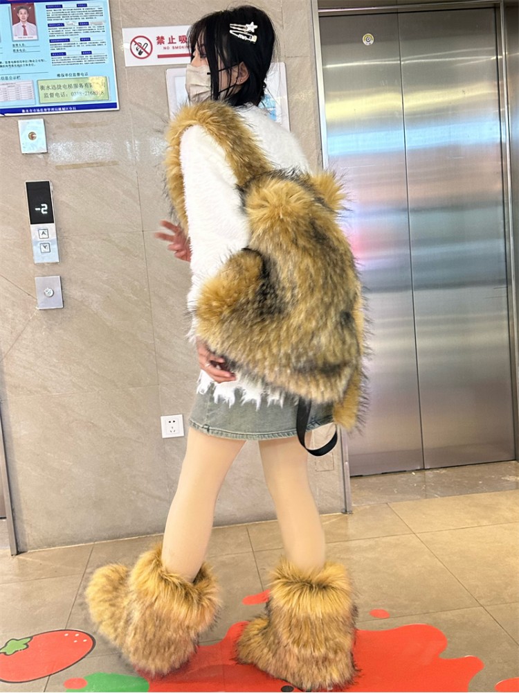 Fluff Patchwork Plush Casual Backpacks